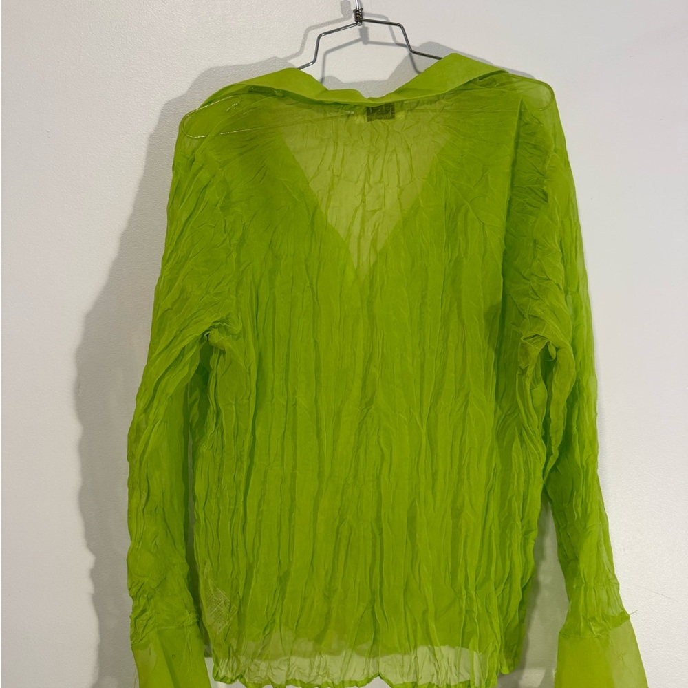 Lime Green Ruffle Button-Front Blouse - Picture 5 of 6